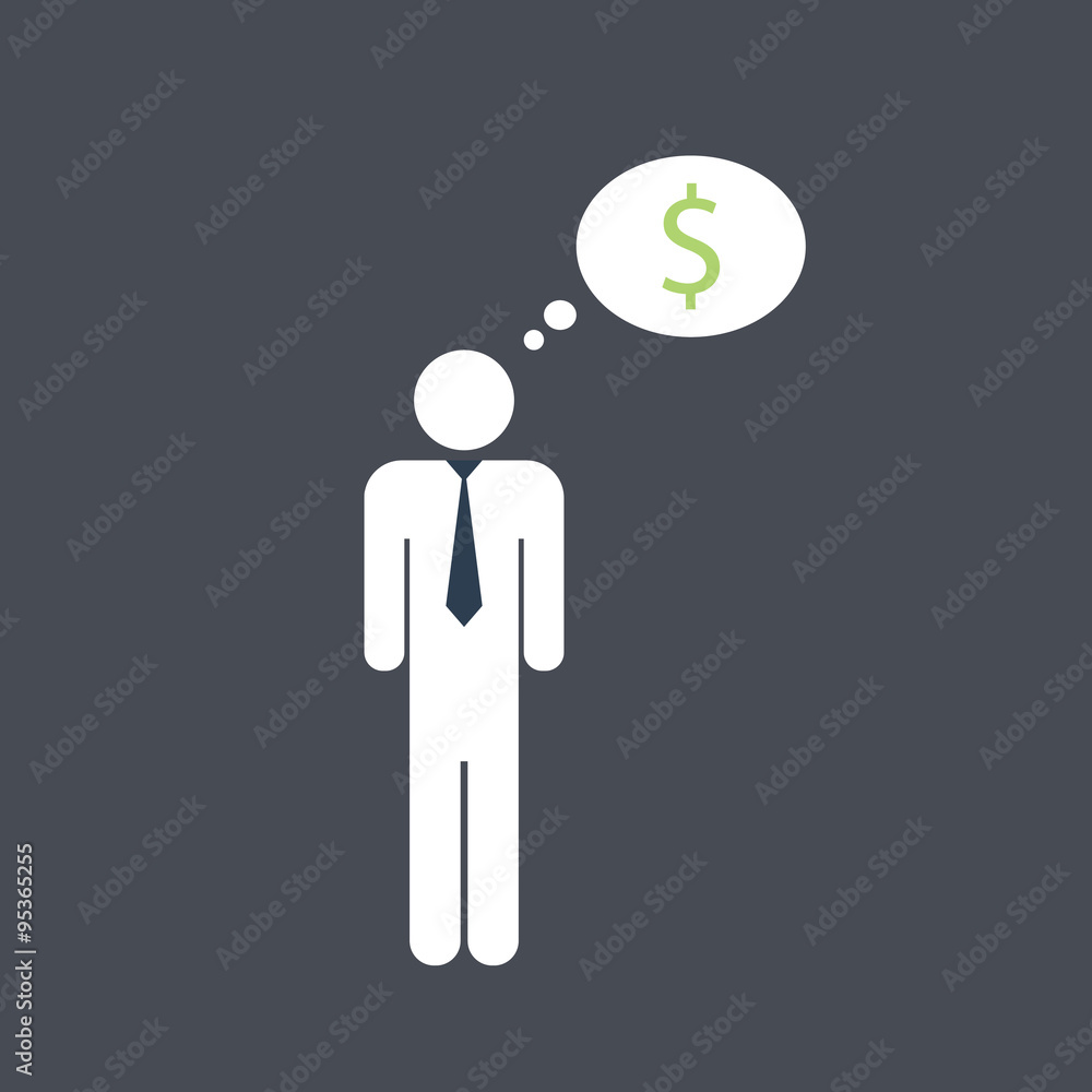 Business man thinking about money. Vector icon. Business man thinking about money. Vector icon.
