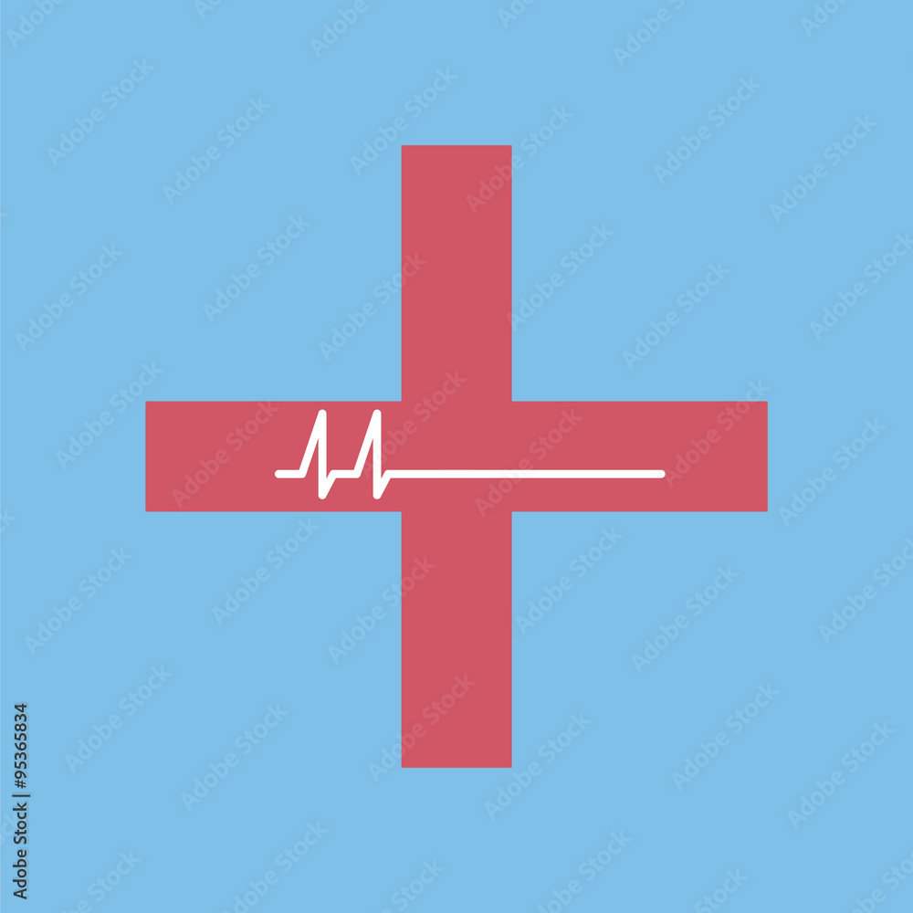 Obraz premium Flatline icon. Cross with a flatline. Stroke icon.