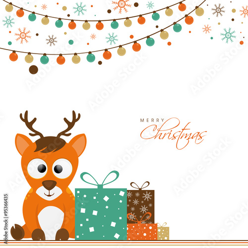 Cute reindeer with gifts for Merry Christmas.