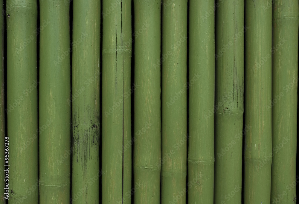Fototapeta premium Green painted bamboo wall