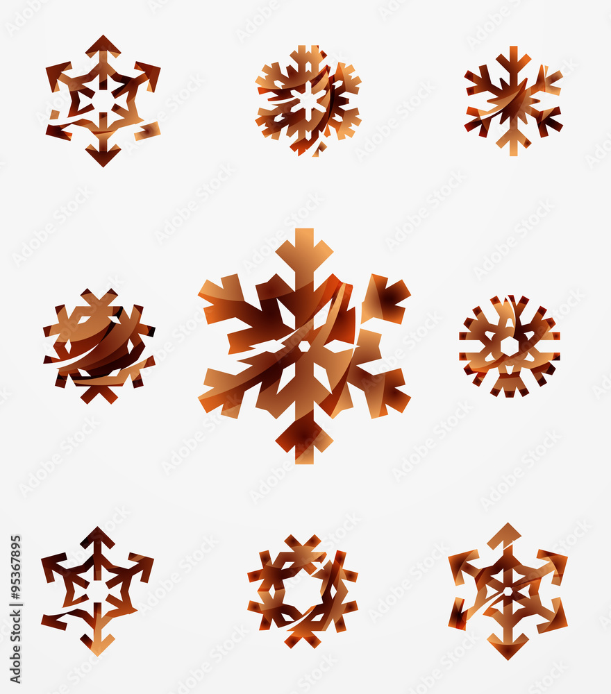 Set of abstract colorful snowflake logo icons, winter concepts, clean modern geometric design Set of abstract colorful snowflake logo icons, winter concepts, clean modern geometric design