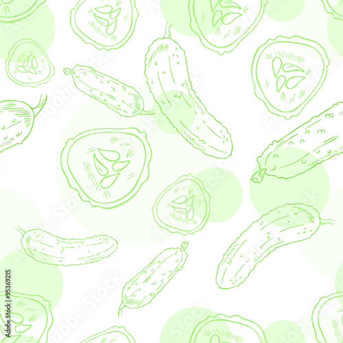 vector seamless pattern with cucumber and its slice