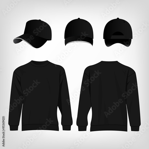 Black sport baseball cap and sweater isolated vector set