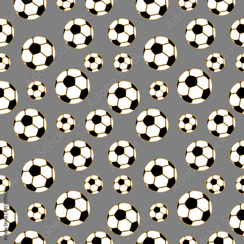 Seamless vector pattern, background with elements of soccer balls over grey background