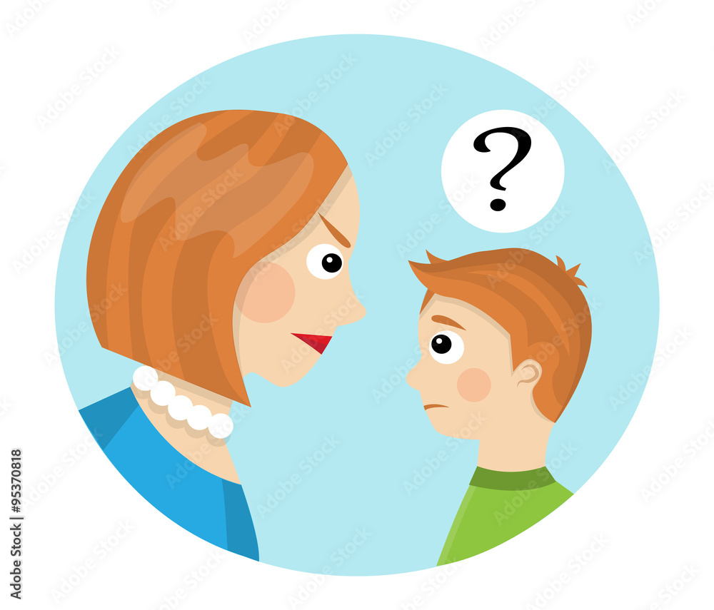 Mom strictly looks at the child, the child does not understand the cause of the conflict Mom strictly looks at the child, the child does not understand the cause of the conflict