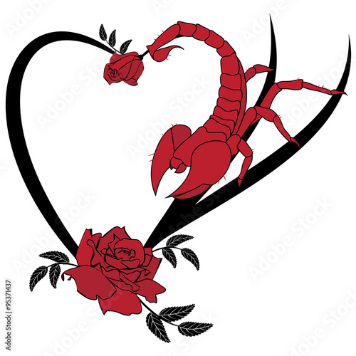 valentine  frame with roses and scorpion