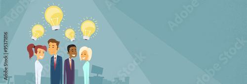 Business People Group Idea Concept Light Bulb Retro