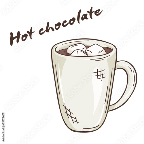 vector printable illustration of isolated cup of hot chocolate with label