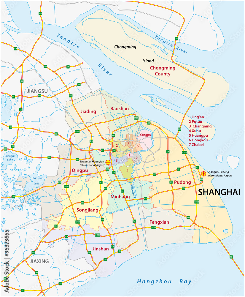 Naklejka premium shanghai road and administrative map