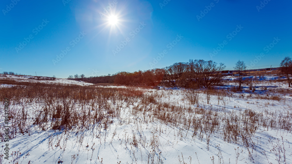Sunlit White Snowy Field