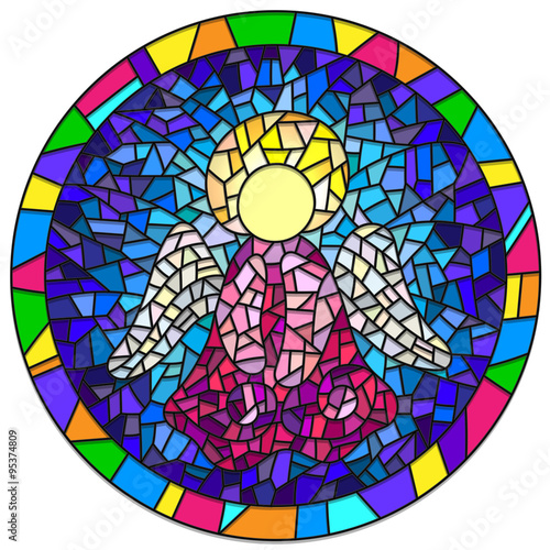 Illustration in stained glass style Christmas angel