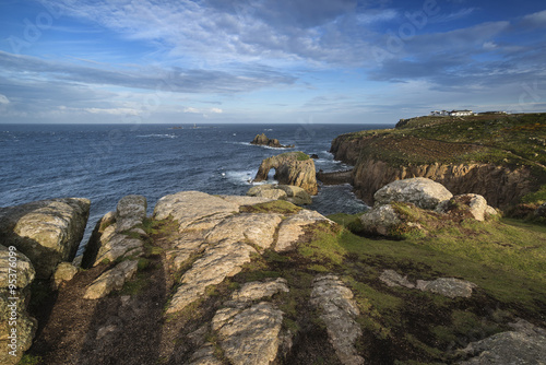 Stunning sunrise landscape image of Land's End in Cornwall Engla photo