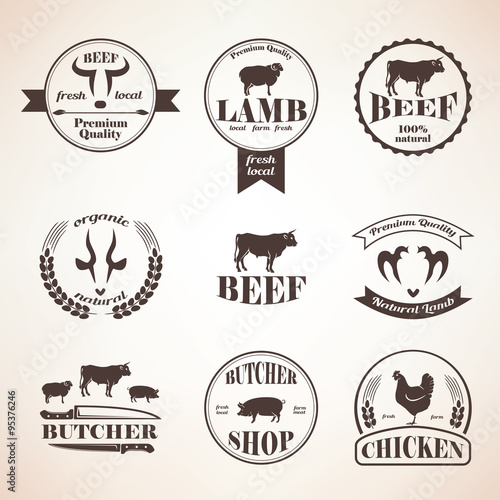 butcher retro emblems and labels set,  design elements and templ