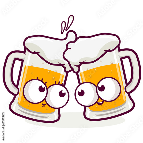 Beer mug characters toasting. Vector illustration