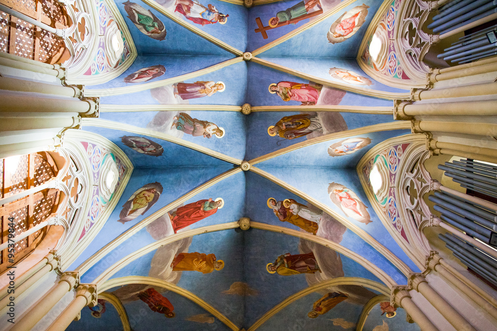Fototapeta premium Israel, Jerusalem, the decorated ceiling of the Cathedral of Latin Patriarchate