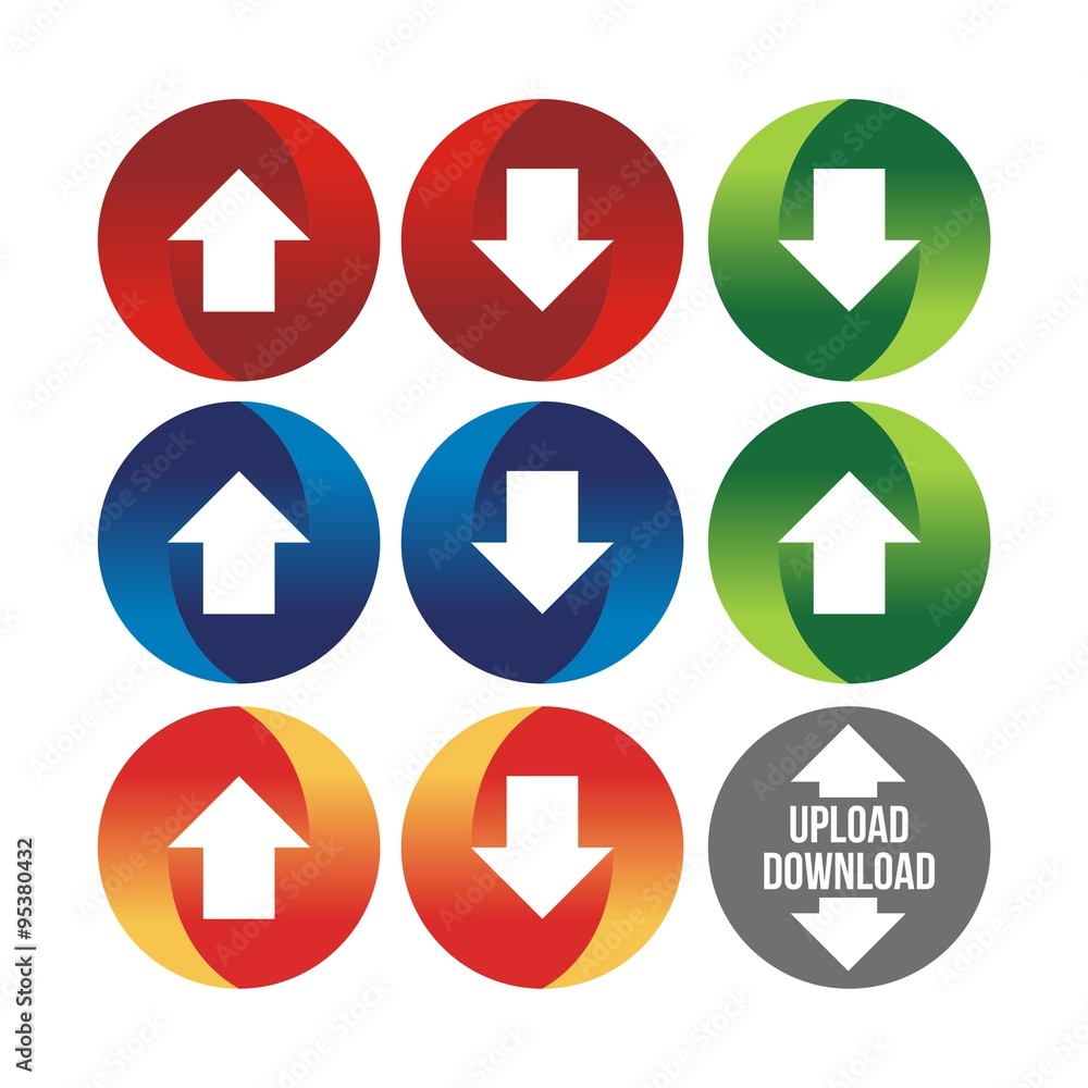 Download And Upload Buttons Circle Design Icon. download, upload icons with arrow in circle, vector illustration Download And Upload Buttons Circle Design Icon. download, upload icons with arrow in circle, vector illustration