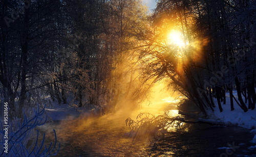mountain river in winter morming