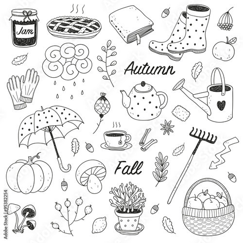 colorful hand drawn vector fall set