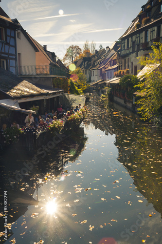 Colmar, Petit Venice, water canal in autumn, Alsace, France.