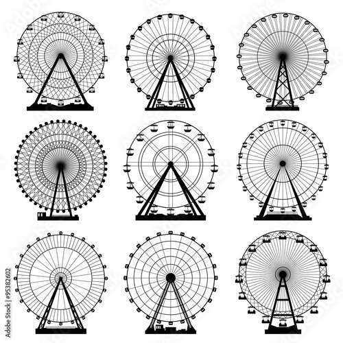 Vector illustrations set. Ferris wheel. Carnival. Funfair background photo
