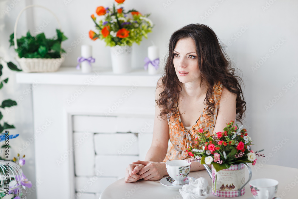 beautiful girl dreaming at home in the spring beautiful girl dreaming at home in the spring