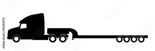 Silhouette of a truck with a trailer.