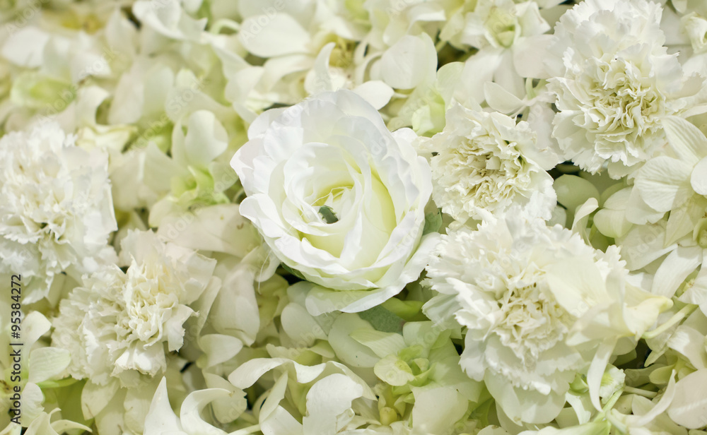 Artificial white flowers. Artificial white flowers.