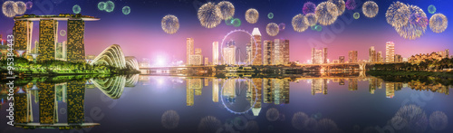 Photography Beautiful fireworks in Marina Bay, Singapore Skyline
