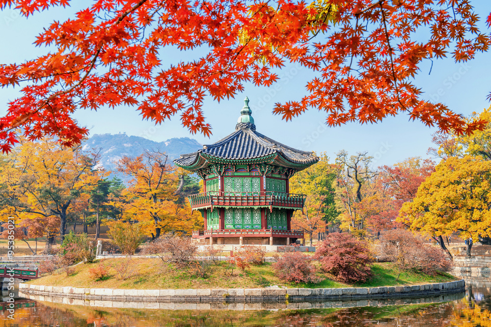 Gyeongbukgung and Maple tree in autumn in korea. Gyeongbukgung and Maple tree in autumn in korea.