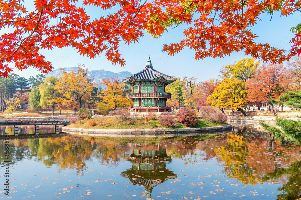 Gyeongbukgung and Maple tree in autumn in korea. Gyeongbukgung and Maple tree in autumn in korea.