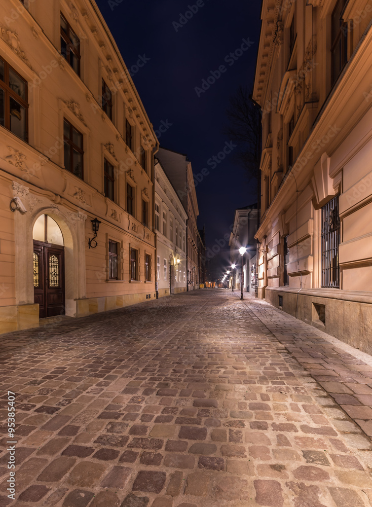 Golebia street in university quarter, Krakow, Poland, in the night