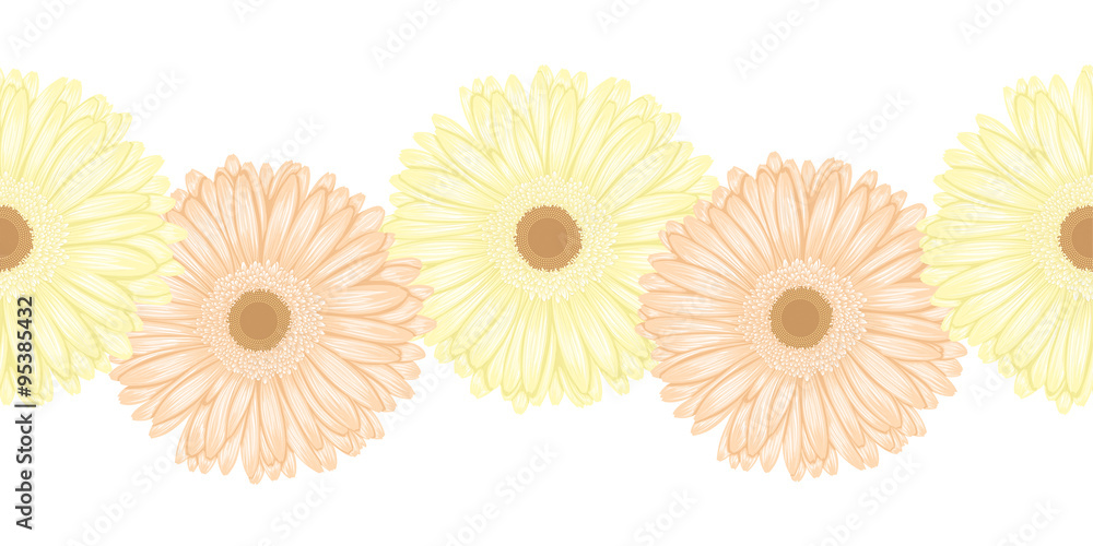 Beautiful seamless horizontal frame element of gerbera flower Beautiful seamless horizontal frame element of gerbera flower