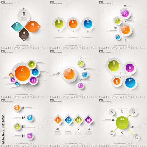 Vector illustration. Infograaphics set. Diagram or chart template with steps. Business information and data visualisation process. Graph
