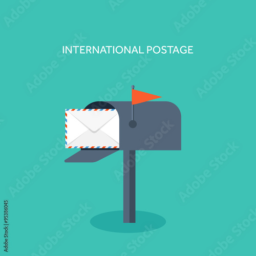 Vector illustration. Flat background with envelope. Emailing concept background. Spam and sms writing.Lettering. Mailbox