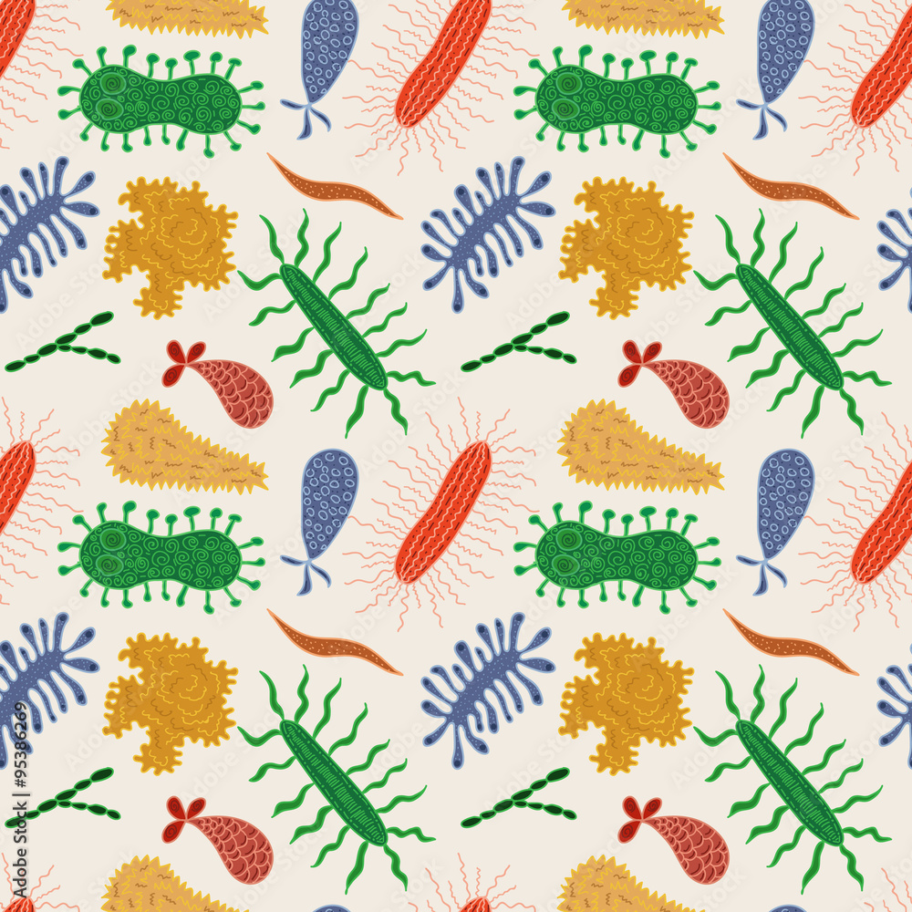 Naklejka premium Seamless pattern with microbes