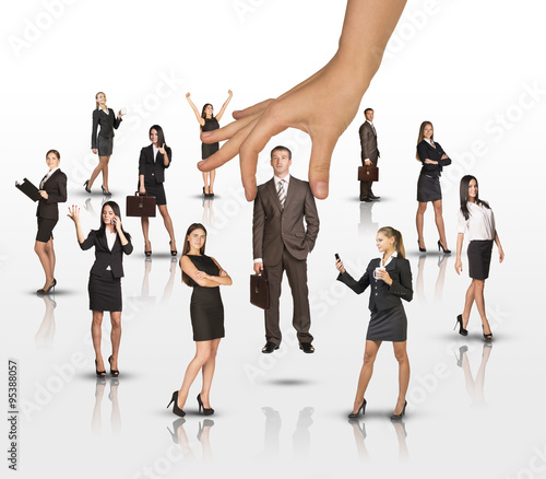 Set of business people with huge arm