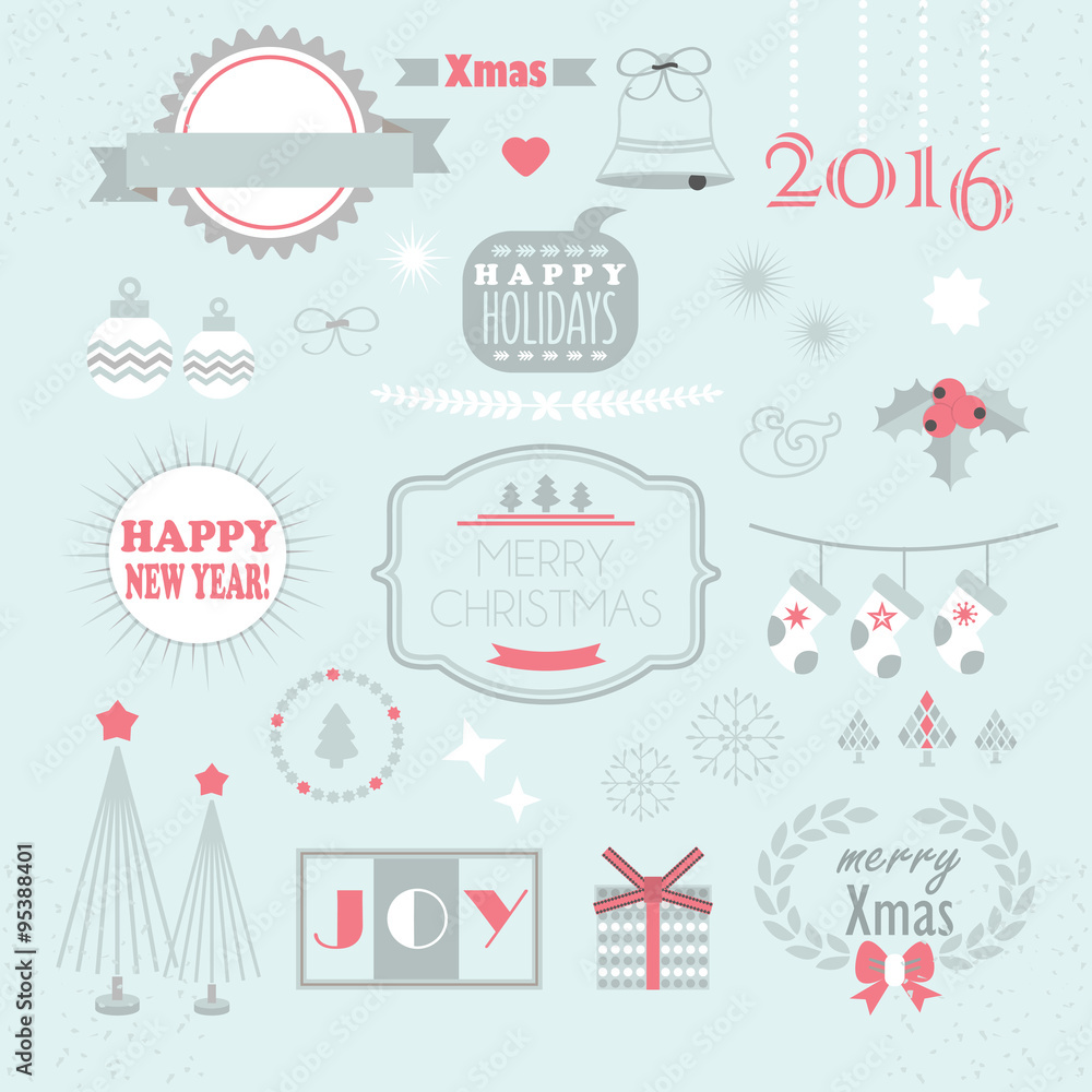 Fototapeta premium Christmas and New Year design elements set on blue background