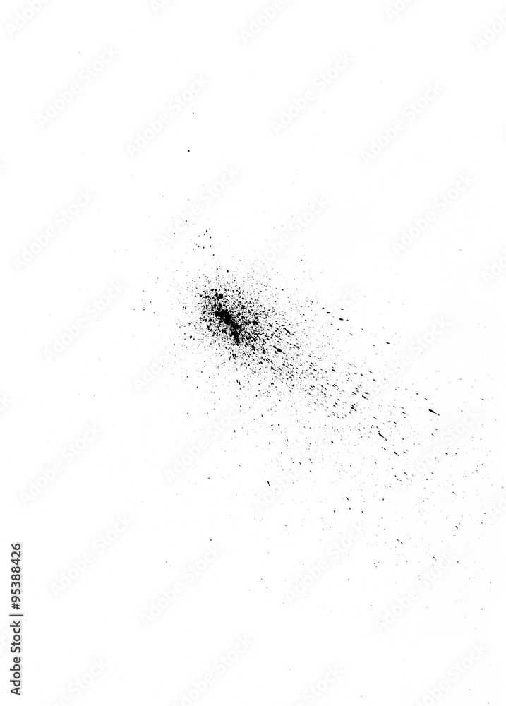 Black ink spray on white textured paper Black ink spray on white textured paper