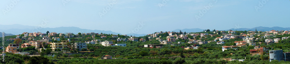 Panorama view of the town and mountains.