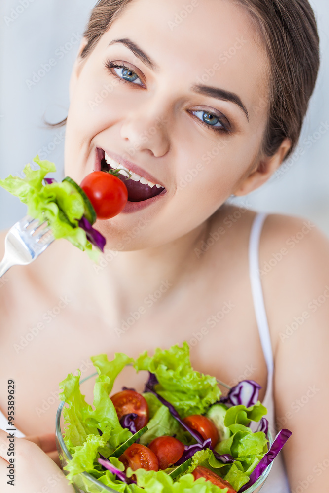 healthy lovely woman with salad healthy lovely woman with salad