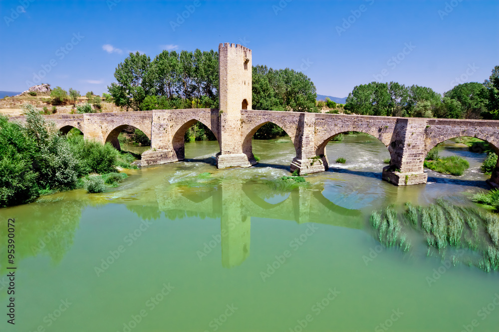 Roman-Medieval bridge of Frias on Ebro river. Burgos. Castilla a
