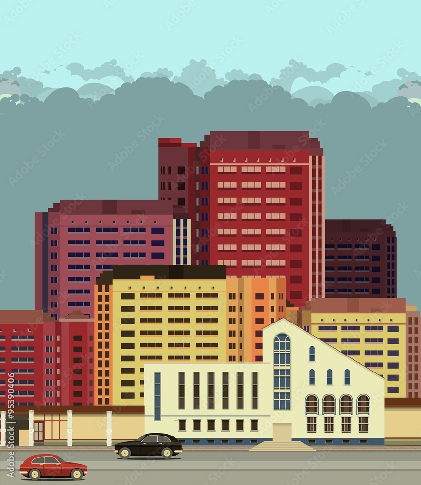 background city streets in flat style