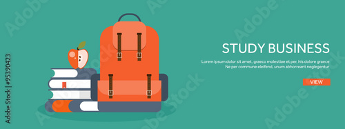 Vector illustration. Flat school backpack. Study, bag.