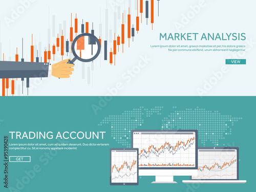 Vector illustration. Flat background. Market trade. Trading platform ,account. Moneymaking,business. Analysis. Investing