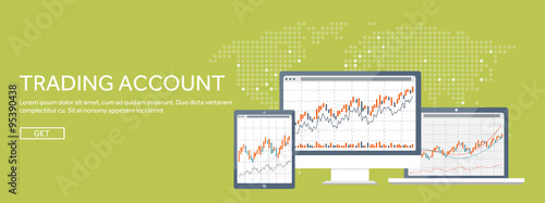 Vector illustration. Flat background. Market trade. Trading platform ,account. Moneymaking,business. Analysis. Investing