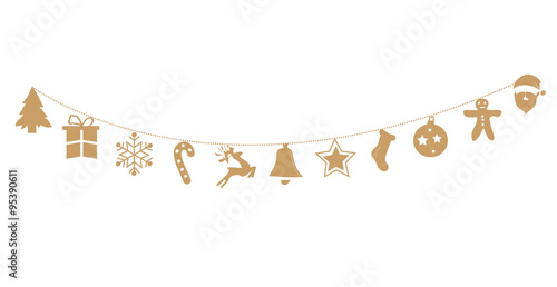 Décorations de Noël suspendus, or, isolé, fond