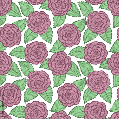 beautiful seamless pattern in roses and leaves lace. Hand-drawn contour lines and strokes.