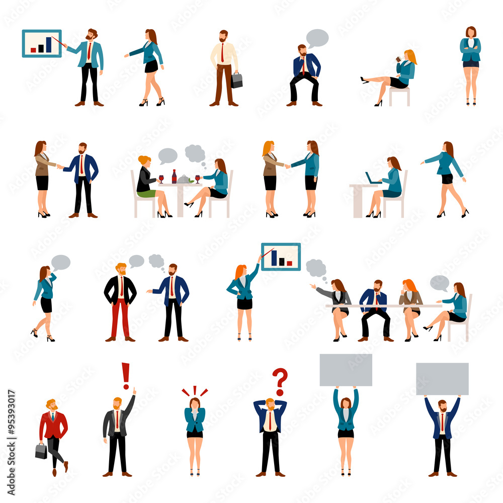 Flat style business people figures icons. 