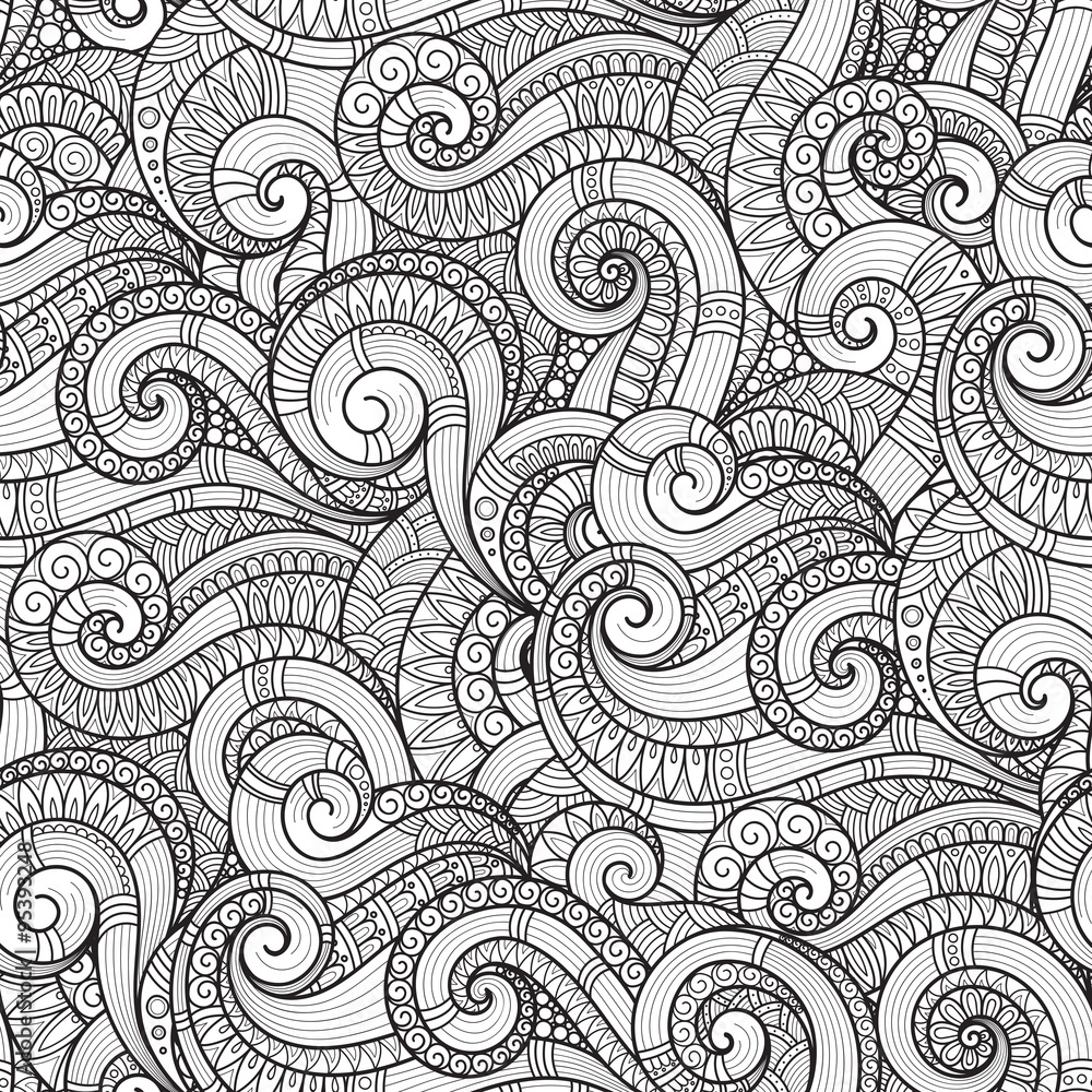 Obraz premium Seamless asian ethnic floral retro doodle background pattern in