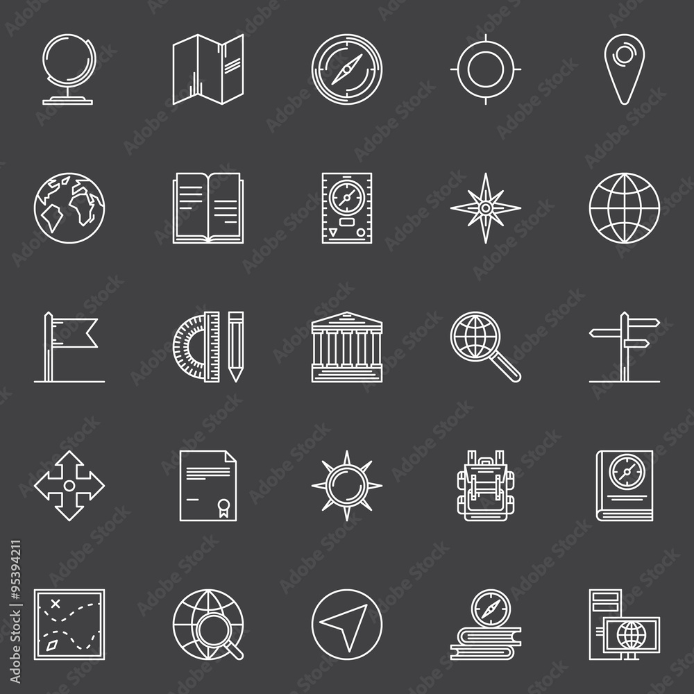 Geography line icons set Geography line icons set